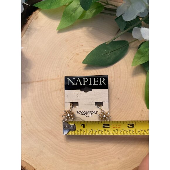 Napier Gold-Tone Snowflake Clip-On Earrings With Clear Crystal Accents - Picture 9 of 10